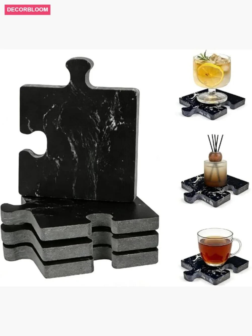 Set of 4 Natural Stone Coasters for Drinks - Modern Decorative